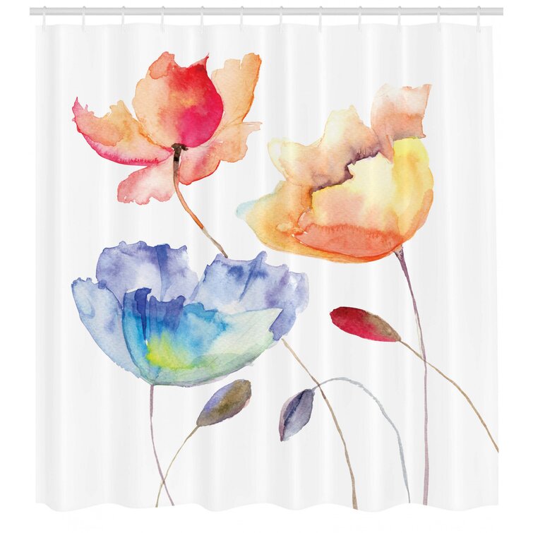 Watercolor Flower Shower Curtain Set + Hooks